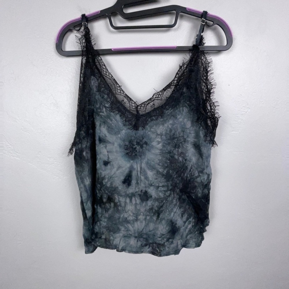 VICI Camisole Medium Black Tie Dye Lace Trim Rayon Tank Top Whimsigoth Witchy